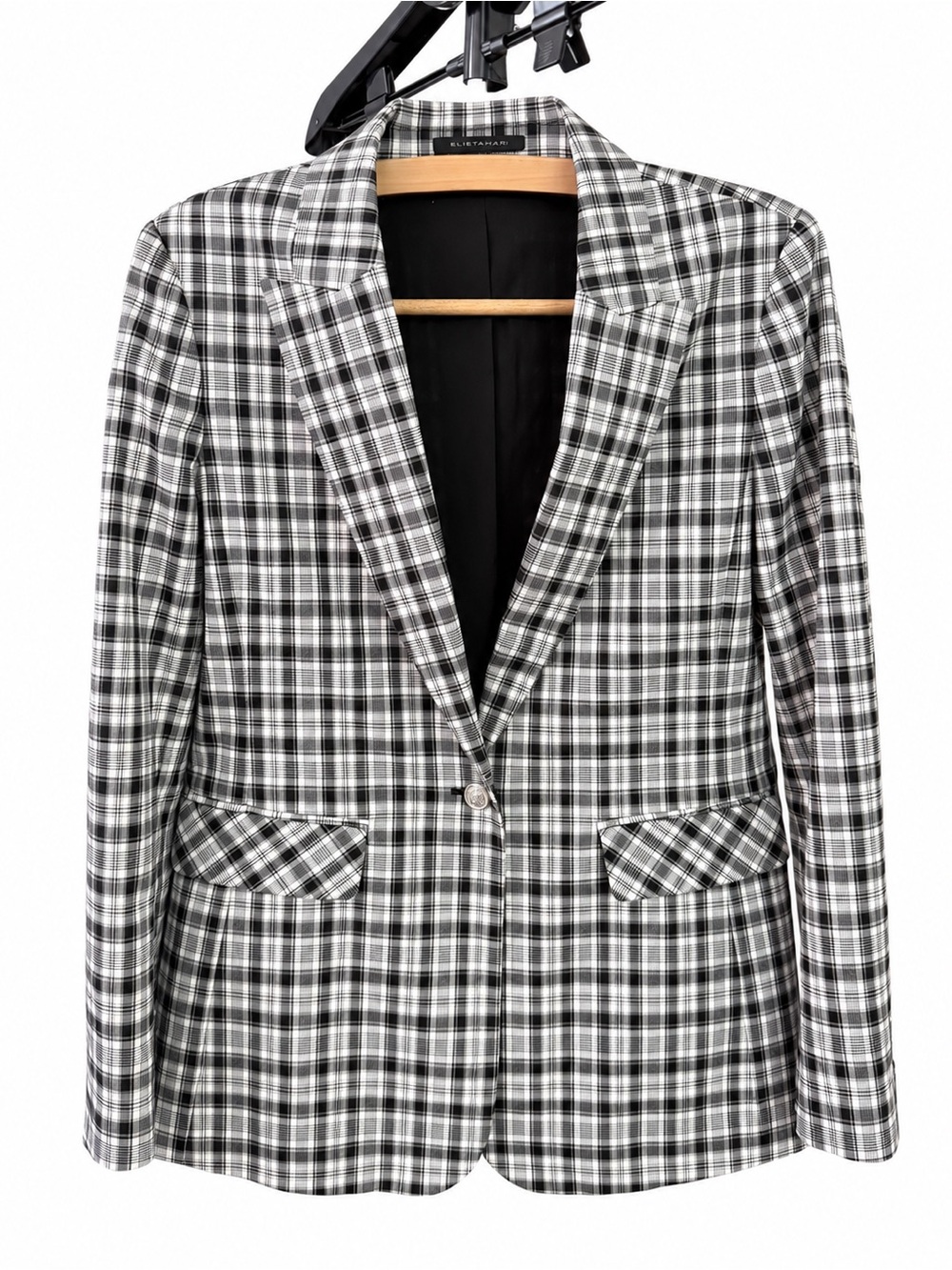 Elie Tahari Black & White Plaid Single-Button Blazer